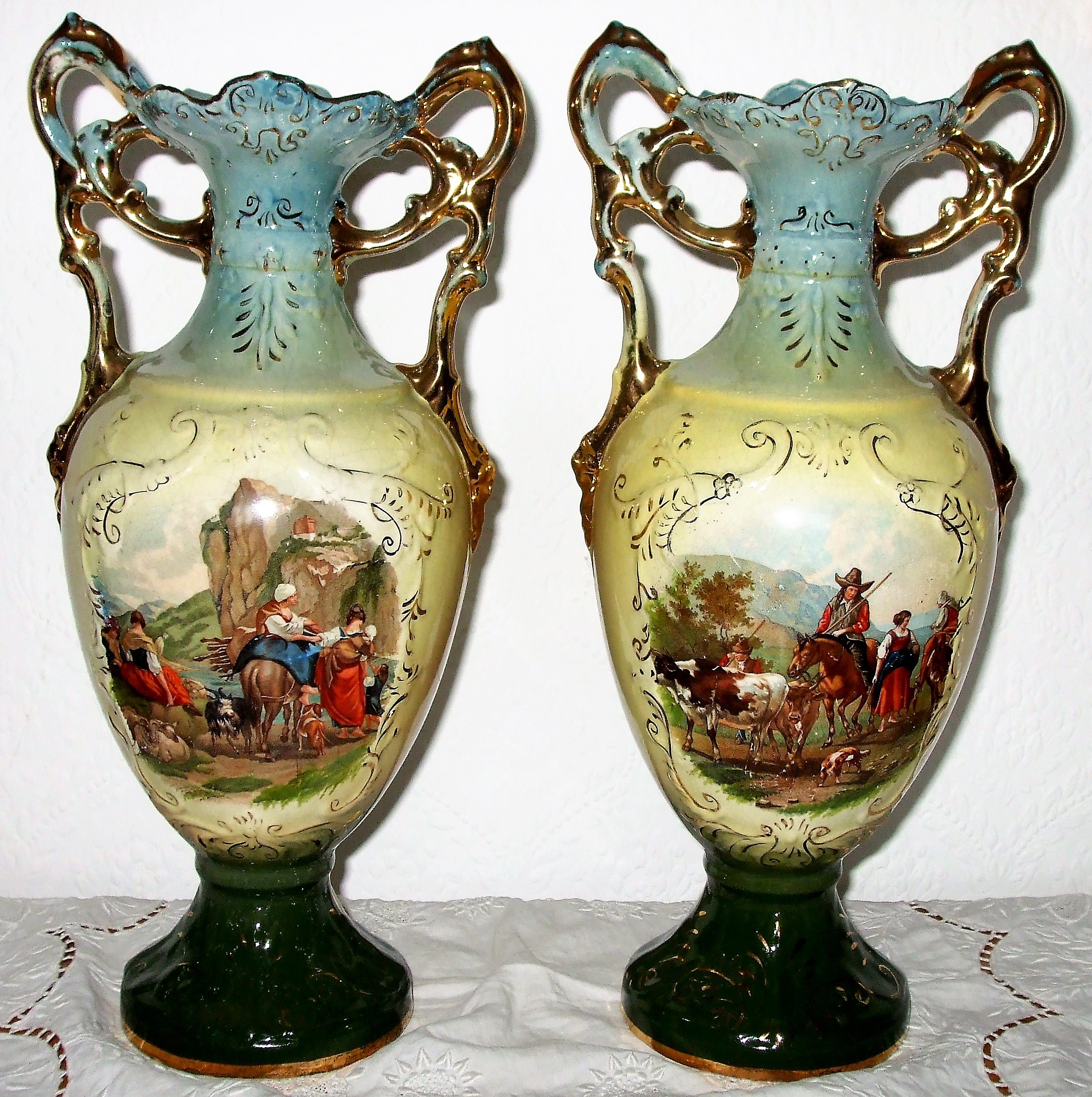 Pair of Antique English Edwardian Royal Vienna Vases ~ A.G. Harley Jones Antique Ceramics